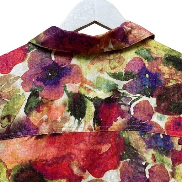 CHICO'S Watercolor Print Jacket Size Large (Chico's 2) Linen/Cotton Womens Top - Picture 5 of 11